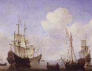 Ships riding quietly at anchor Willem van